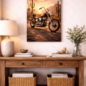Klasik Chopper Motosiklet Kanvas Tablo – Sanatsal Dekoratif Duvar Tablosu